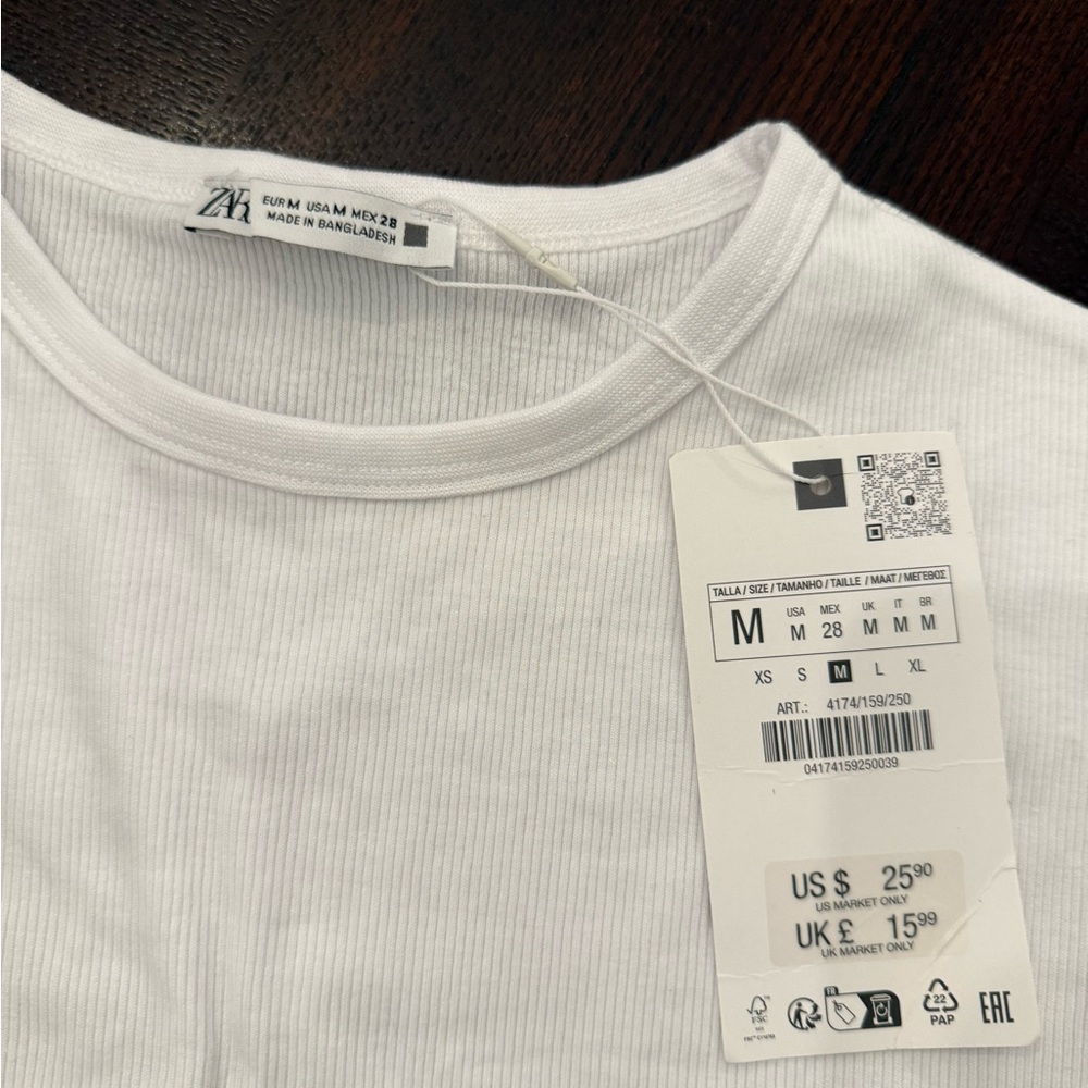 Zara Bright White Ribbed bodysuit